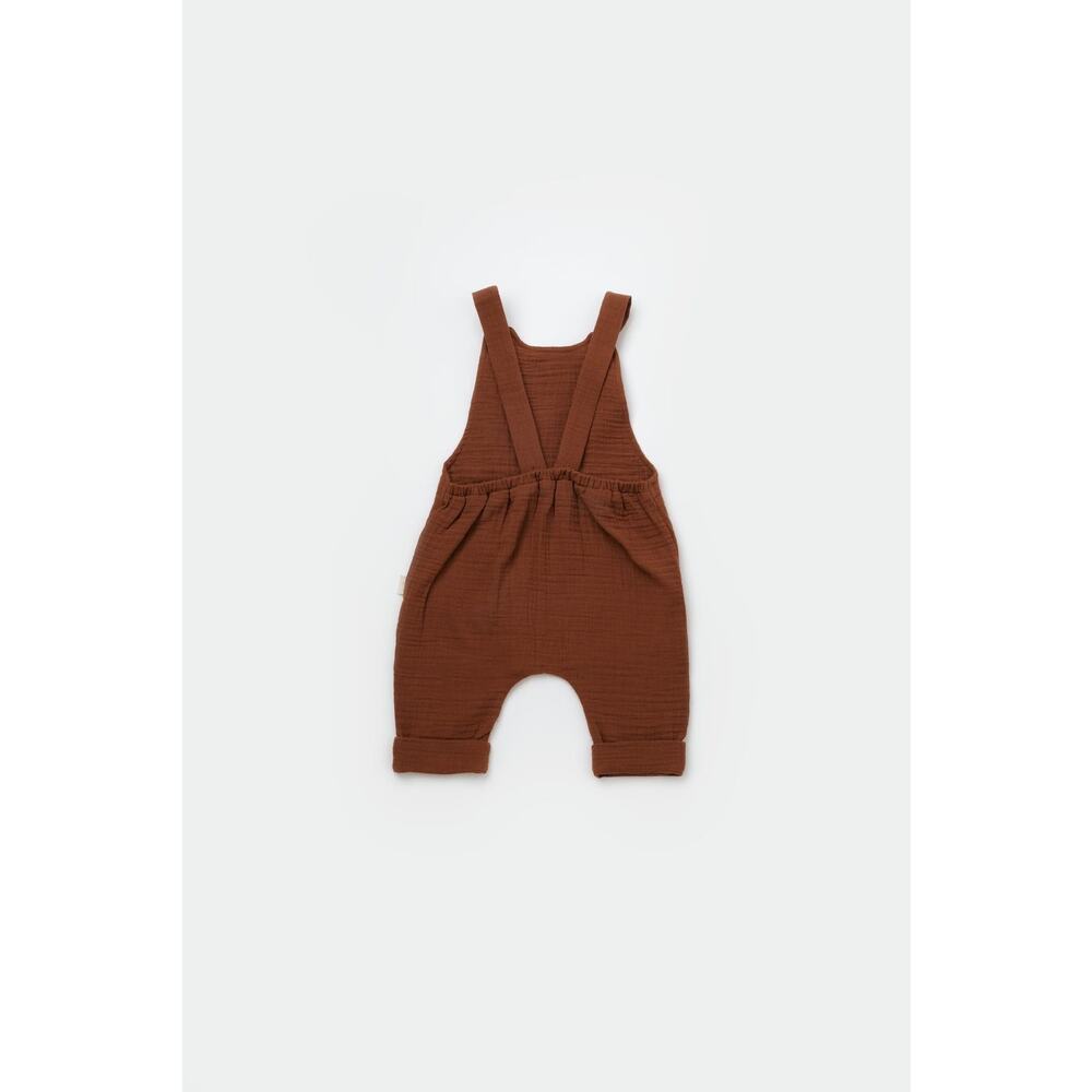 Organic Cotton Baby Overalls Brown 12-18M GOTS Certified Romper - Picture 4 of 8
